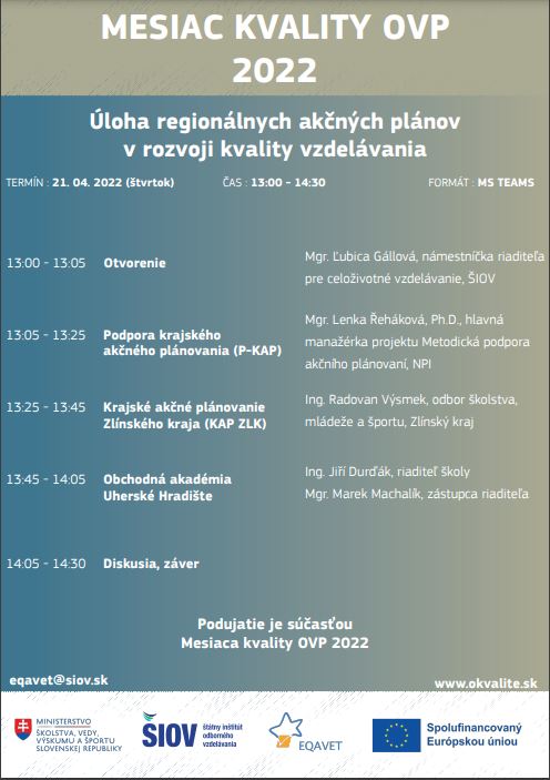 Pozývame Vás na webinár „Úloha akčných plánov v rozvoji kvality vzdelávania“